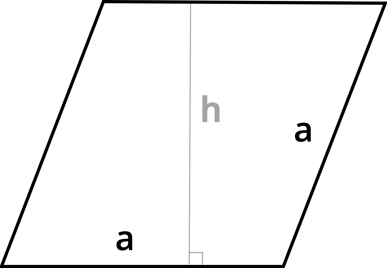 Diagram of a rhombus showing a = edge length and h = height
