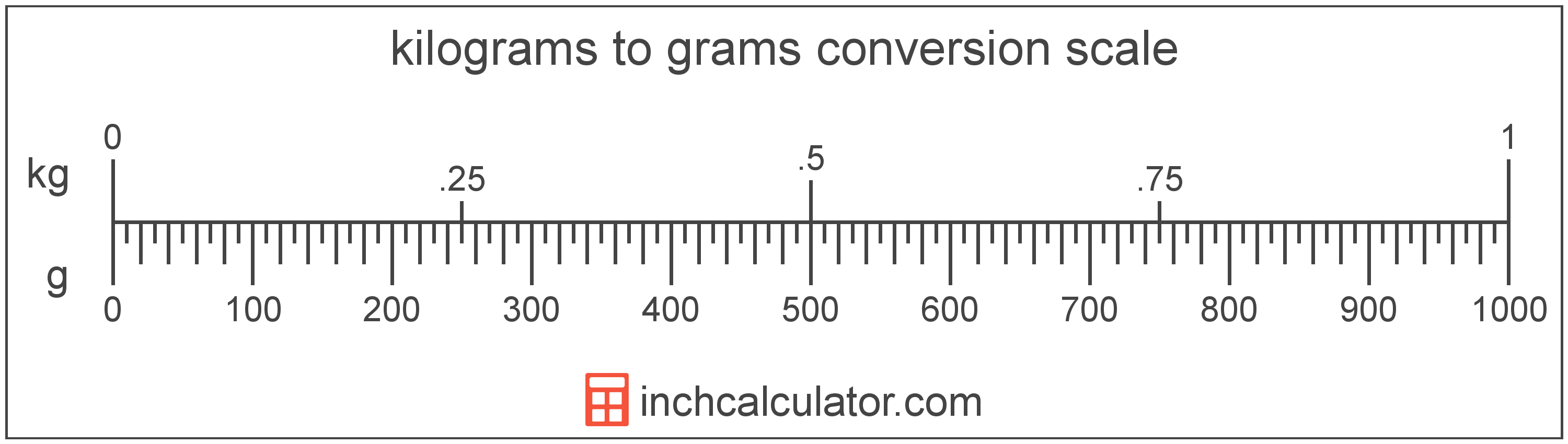 conversion scale showing kilograms and equivalent grams weight values