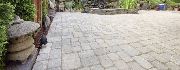 A newly installed patio after layout and installation is complete
