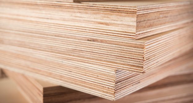 Sheets of 3/4 inch plywood stacked